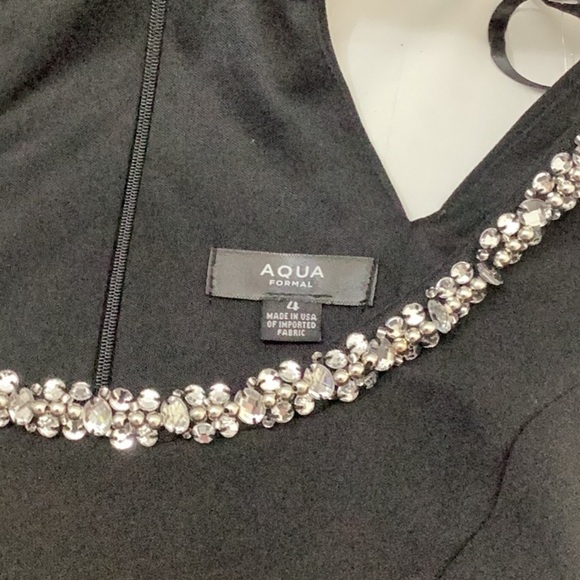 AQUA Embellished Neck Sheath Dress Women's 4 Black Cap Sleeve Zip Closure - Picture 9 of 10